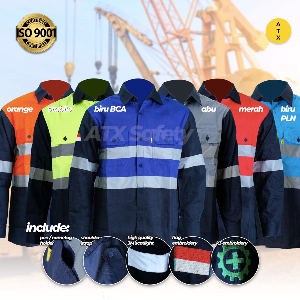 Wearpack Safety Baju Kerja Lengan Panjang Kombinasi Biru PLN Navy ATX