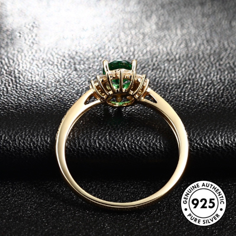 Cincin Sterling Silver 925 Dengan Emerald Untuk Wanita