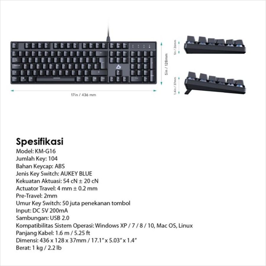 Aukey Keyboard Mechanical Gaming Wired 500977 - KM-G16