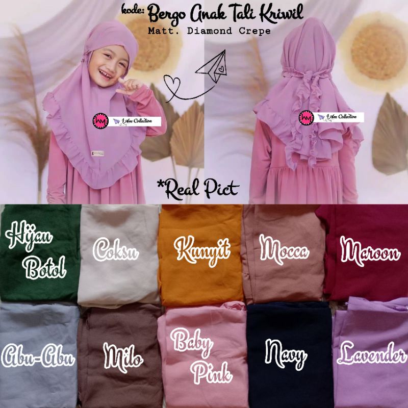 AM | Jilbab Anak PAUD TK SD | Bergo Anak Tali Kriwil