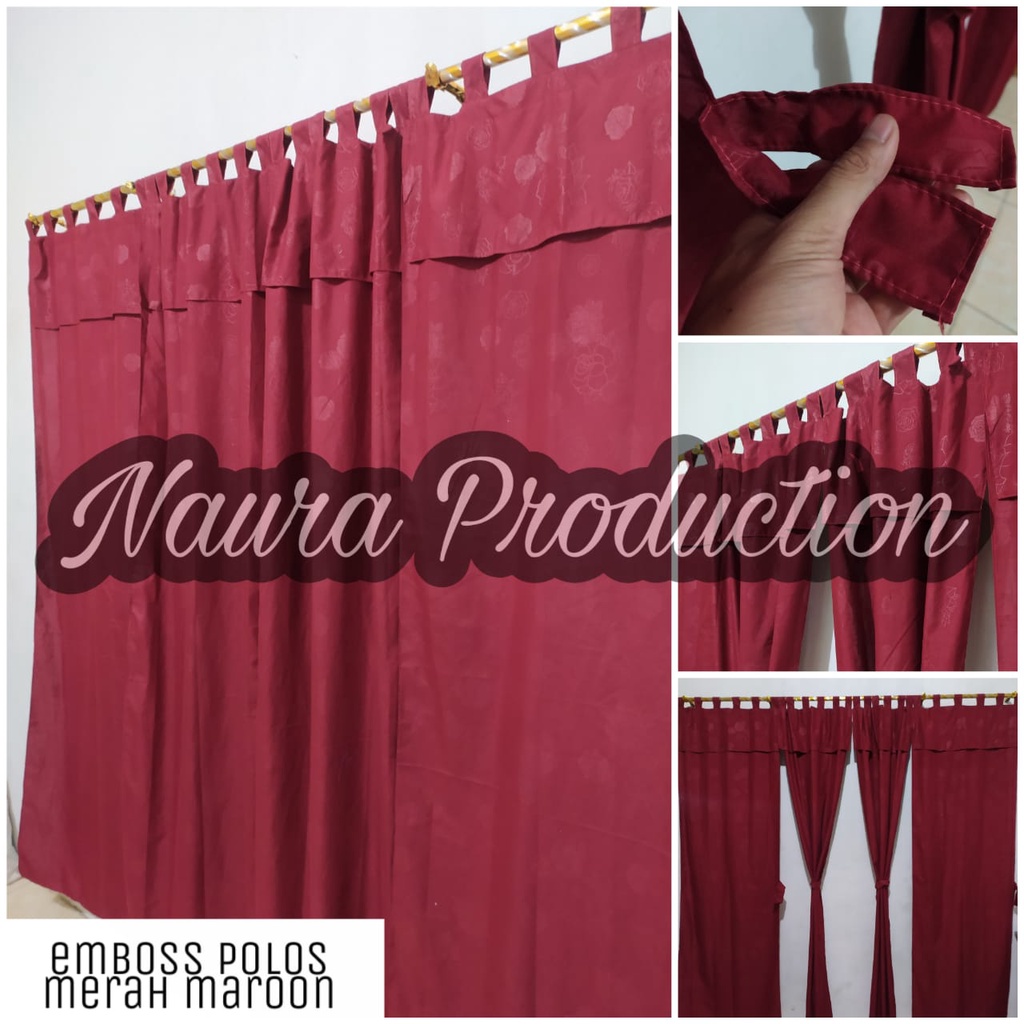 (COD) Gorden Pintu / Hordeng Pintu Polos Bisa Juga Jendela Polos Emboss Warna Merah Maroon2