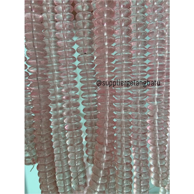 batu rondelle Stone Beads 3 x 8mm PINK quartz pembatas tasbih kuarsa