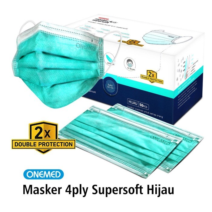 Masker Karet 4ply Super Soft Onemed Box Warna Hijau Isi 50 Pcs