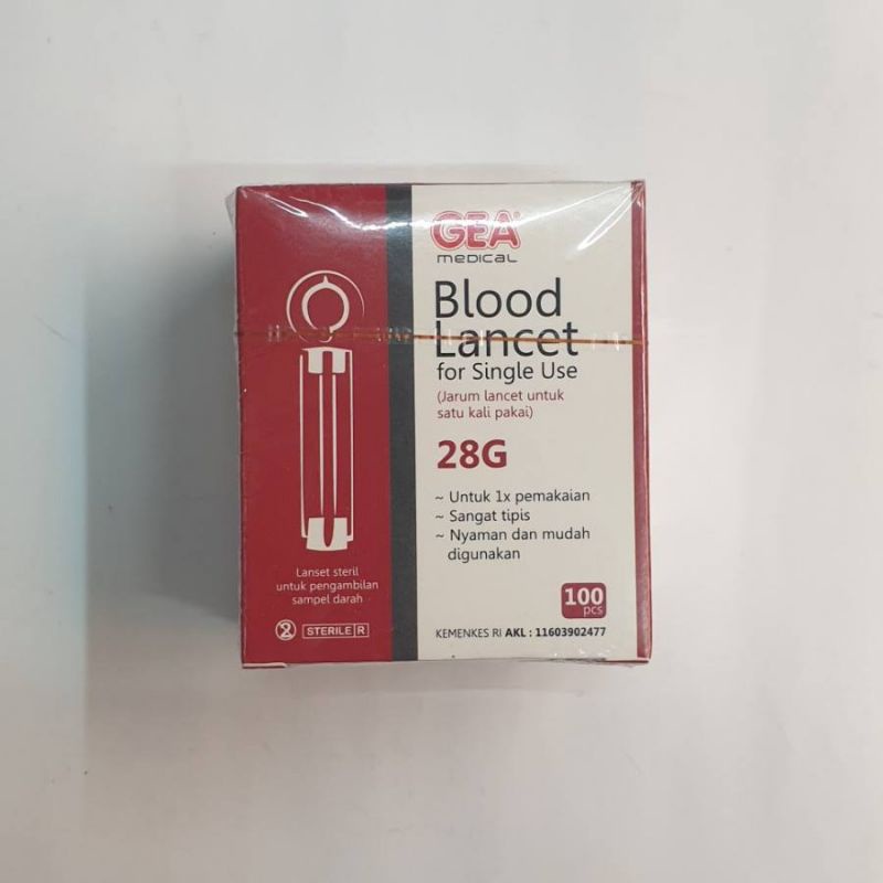 Blood lancet GEA 28G isi 100pcs Jarum untuk ambil sample darah gea 100pcs