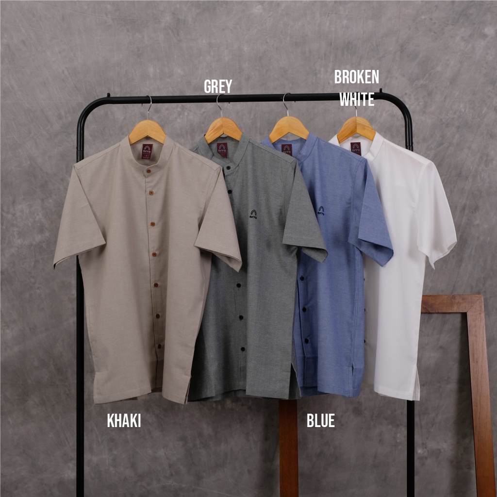 Arra Baju Kemeja Koko Pria Lengan Pendek Daud Series Baju Kokoh Muslim Pria Dewasa Original Premium Oxford Denim