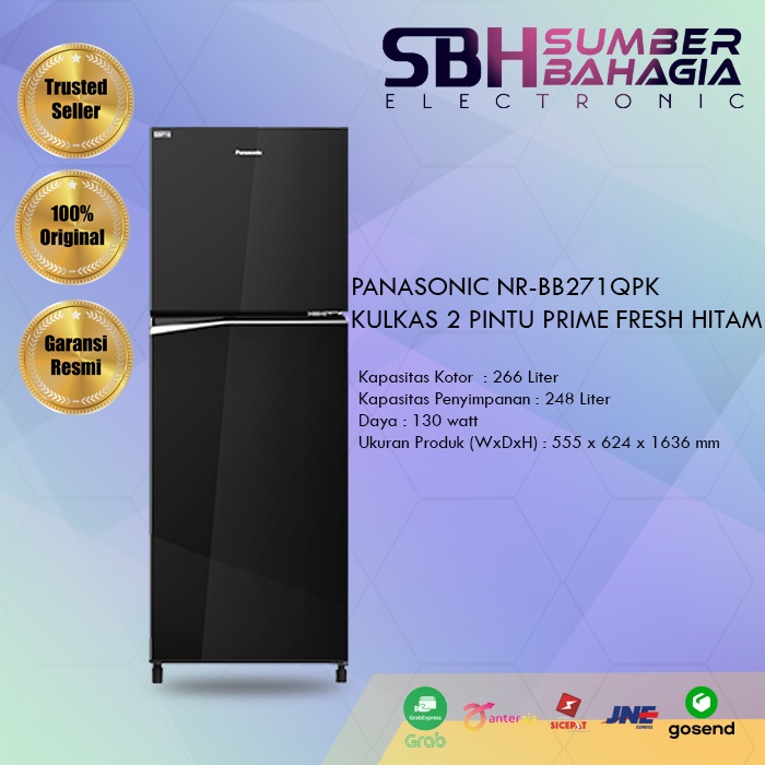 PANASONIC NR-BB271QPK KULKAS 2 PINTU PRIME FRESH HITAM 266 LITER(NEW) ( KHUSUS BANDUNG)