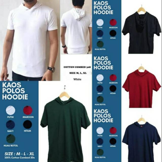 Kaos Hoodie polos lengan pendek baju Hoodie pria