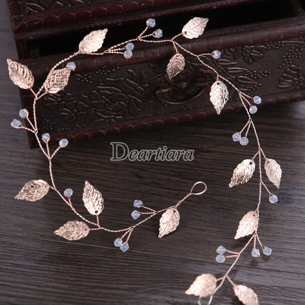 Headband Desain Daun Rose Gold Handmade Gaya Eropa Amerika Untuk Aksesoris Rambut Pengantin