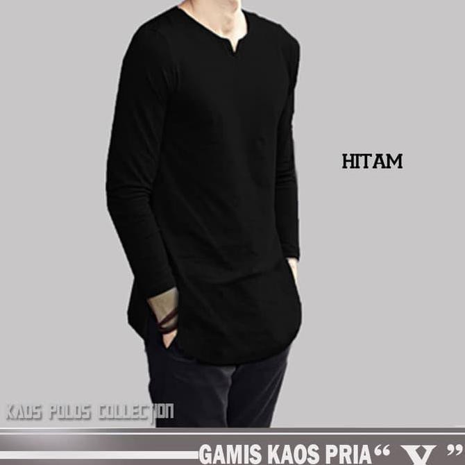 kaos gamis pria lengan panjang | gamis pria | gamis kaos pakistan - Hitam, M