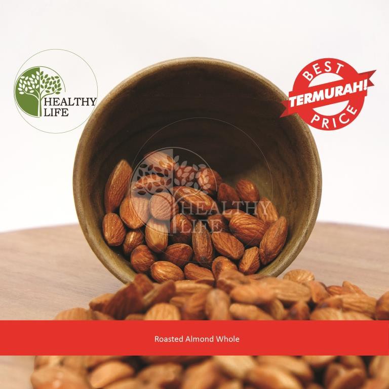 Roasted Almond Whole 500gr ( Kacang Almond Panggang / Matang ) Ukuran Besar 27-30 Tanpa Cangkang