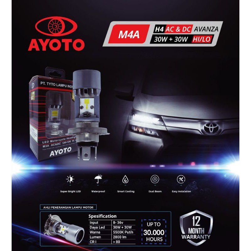 sale lampu utama motor mobil ayoto m4a h4 ac dc pnp 30watt