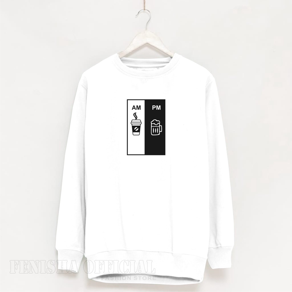 FenishaStore AM PM sweater crewneck Oversize Wanita Size M,L,XL,XXL Bisa Bayar Ditempat COD