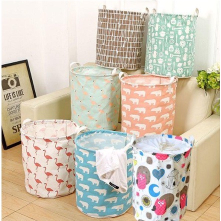 keranjang baju cucian pakaian kotor laundry basket keranjang bulat motif