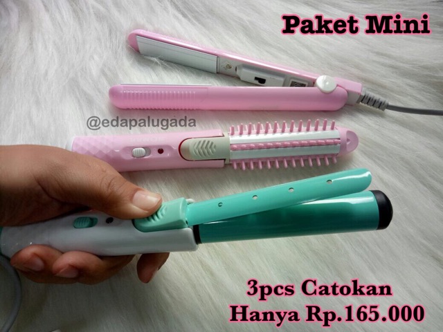 Paket Catok Mini, Mini iron brush , catok curly mini, catokan flat mini , sisir blow , mitsuyama