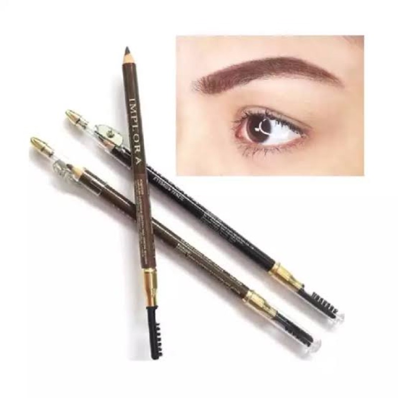 ORIGINAL Pensil Alis IMPLORA EYEBROW PENCIL 2 in 1 Soft Eye Brow