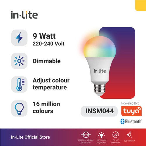 in-Lite Smart Bluetooth Bulb 9 Watt LED RGB INSM044 INLITE 9W NO Wifi