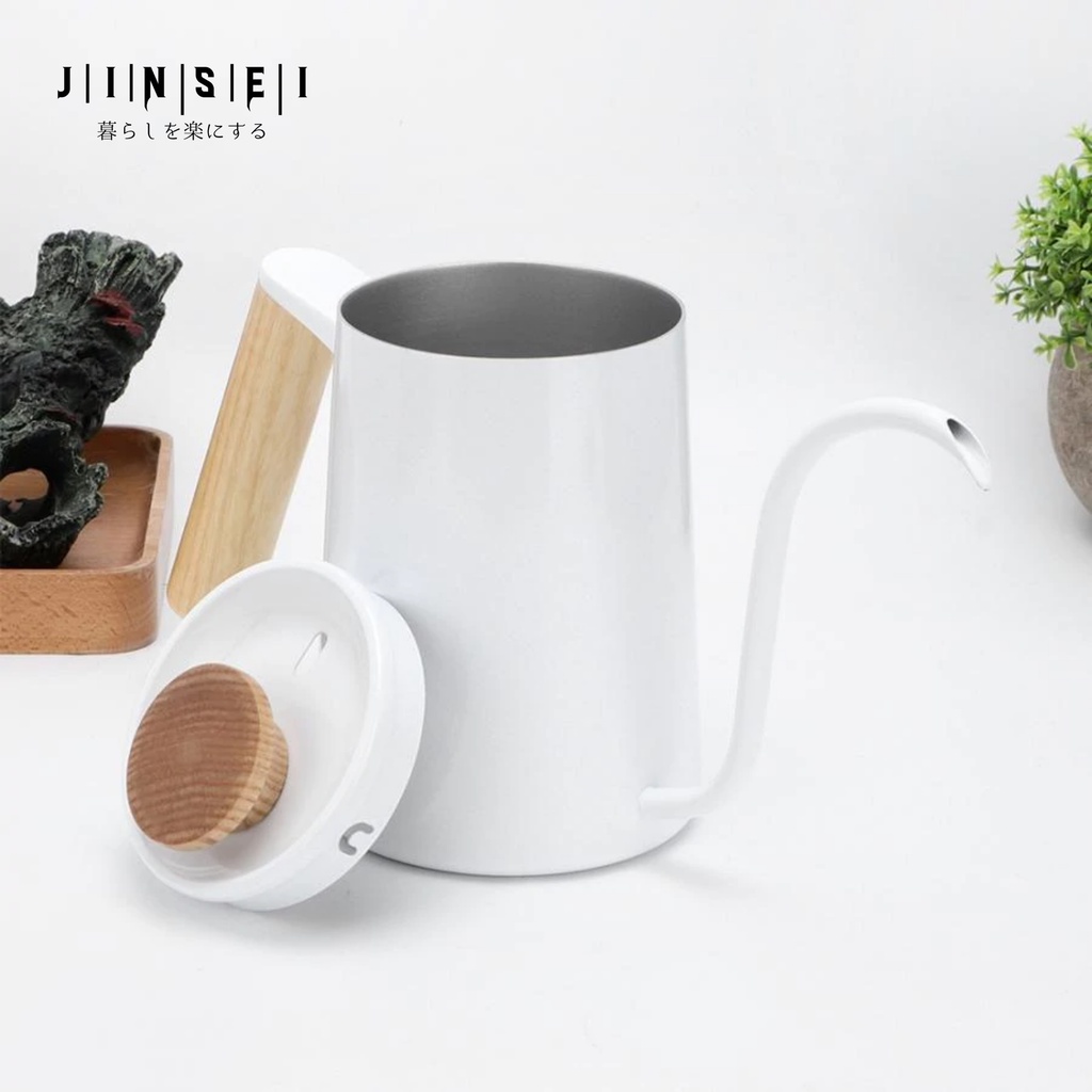 GOOSENECK KETTLE 350ML &amp; 600ml WOODEN HANDLE TEKO KOPI LEHER ANGSA