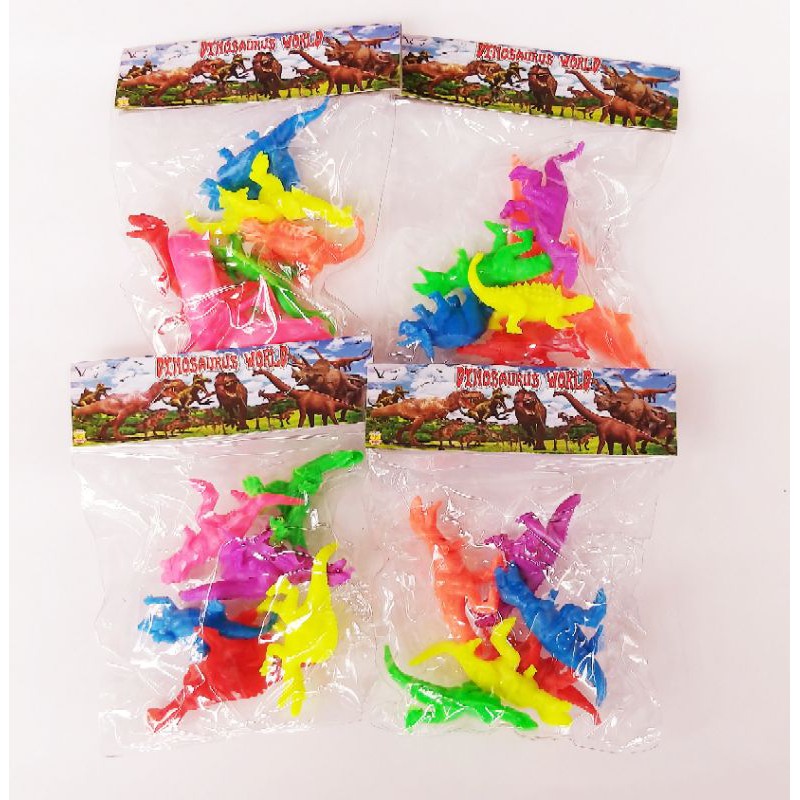 Mainan Dinosaurus Karet Mini Set 6pcs Warna Warni Murah