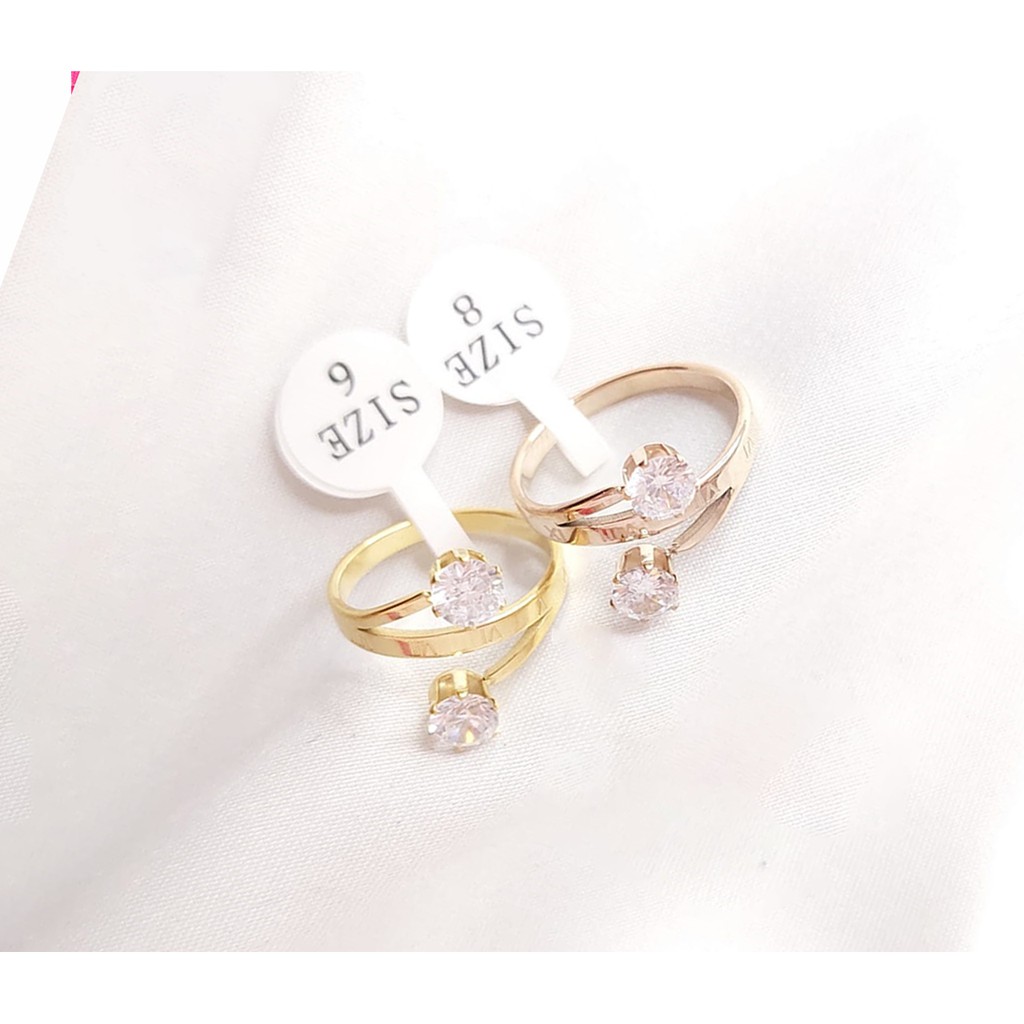 Cincin Permata Titanium Warna Gold dan Rose Gold Perhiasan Wanita | Cincin Cantik D6