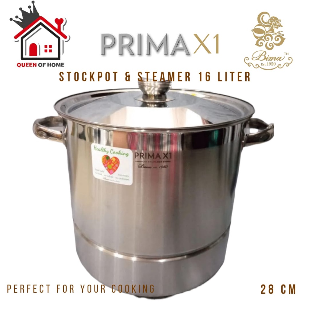 Bima Prima X1 Stockpot w/ Steamer 28cm Kukusan Stainless Steel Induction BP2007328ST