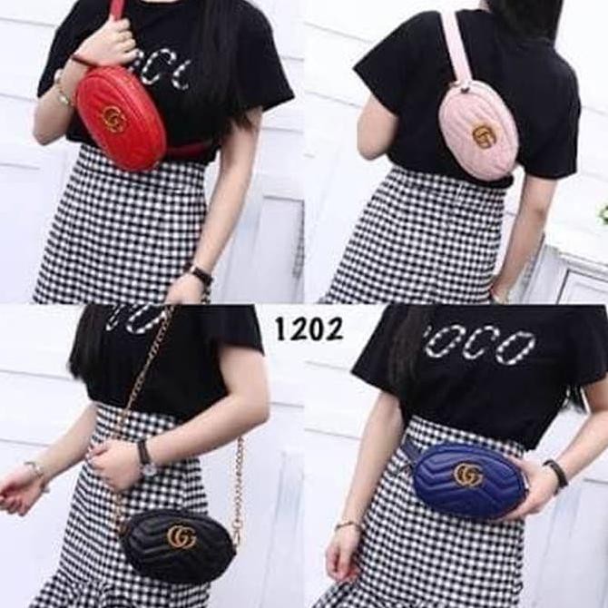 8TVO TAS WANITA TAS PINGGANG WAISTBAG TAS GUCCI BELT NAGITA - HITAM WD4G
