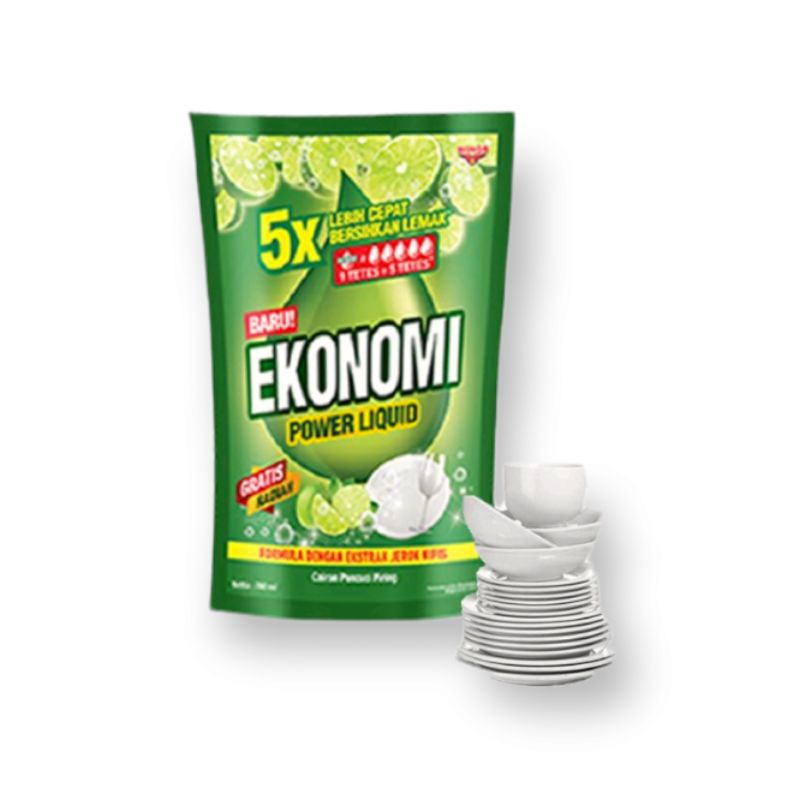 Ekonomi Pencuci Piring Power Liquid Jeruk Nipis 755mL [GRATIS HADIAH]