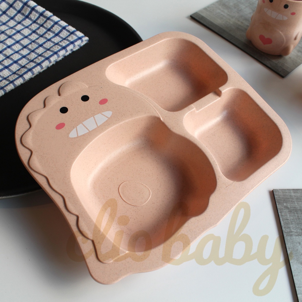 SET Tempat makan anak gambar Dino Pink Perlengkapan makan anak lucu SET tableware anak murah dan lucu