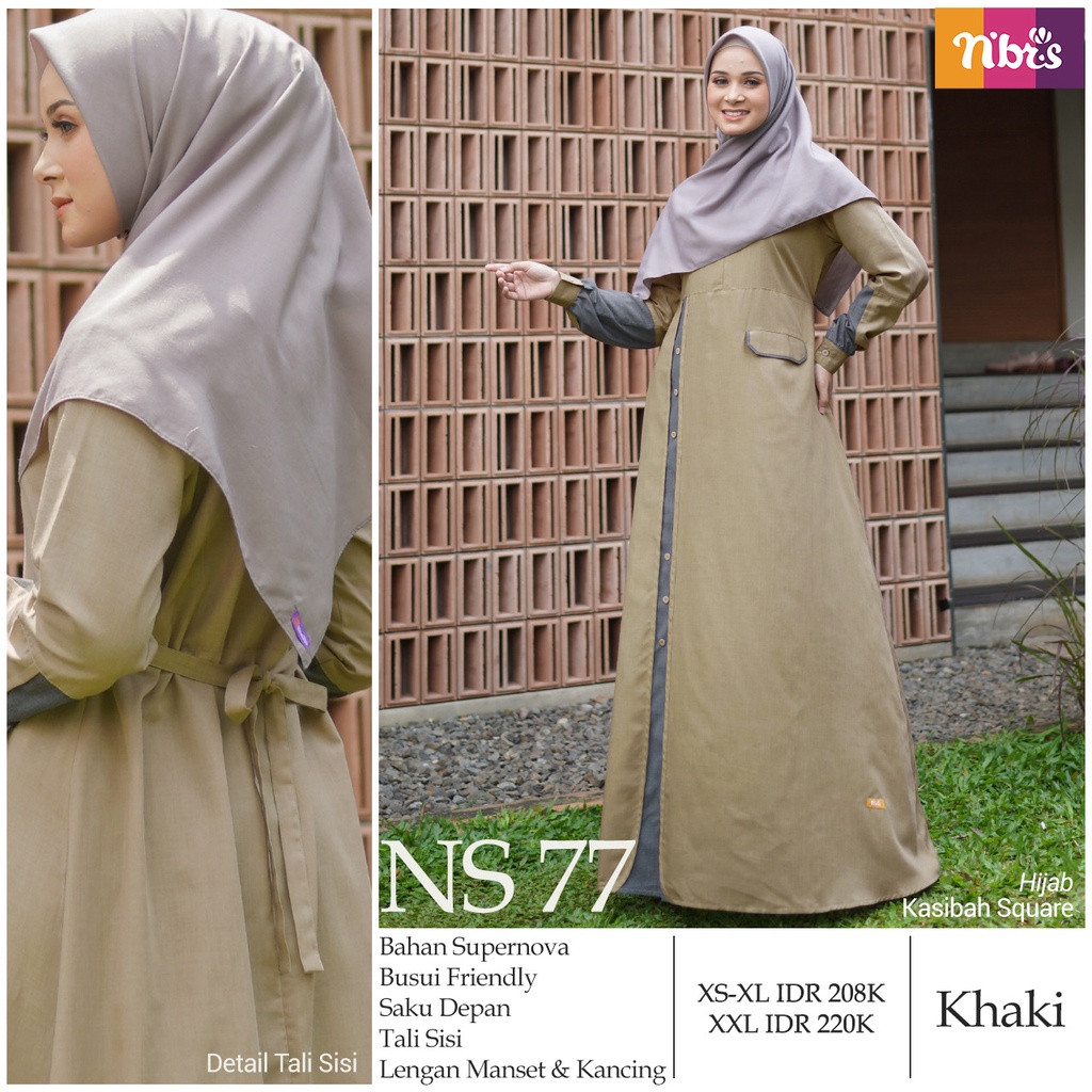 Nibras Gamis NS 77 Bahan Supernova Jubah Muslimah Polos Simple Dengan Warna Soft Formal OOTD