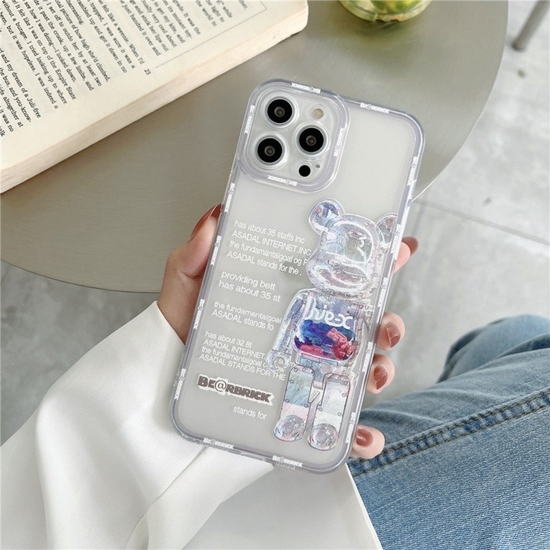 Soft Case Tpu Transparan Cover Compatible for Iphone 14 13 12 11 Pro Max X Xr Xs Max Iphone 8 7 6 6s Plus 7plus 8plus Se 2020 12pro 13pro Retro White Violent Bear Transparent Border Printing Anti-drop Shock-proof Phone Case