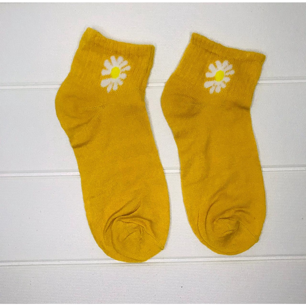 ❄ TMALL ❄ R456 Kaos Kaki Ankle H185 Motif Bunga Daisy Gaya Korea Untuk Kaos Kaki Wanita Motif-KUNING