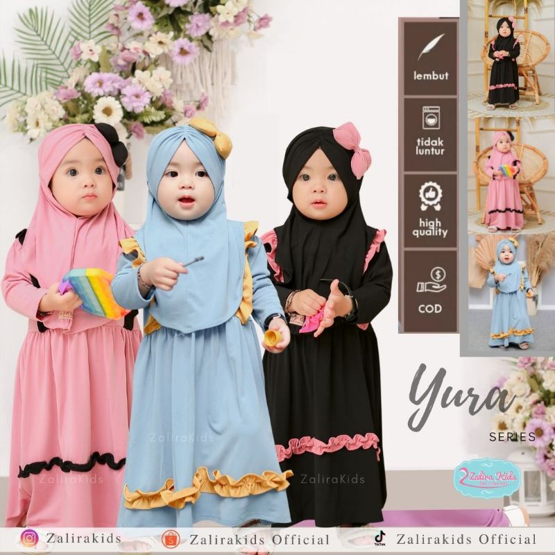 gamis anak yura set hijab ori by zalira kids#