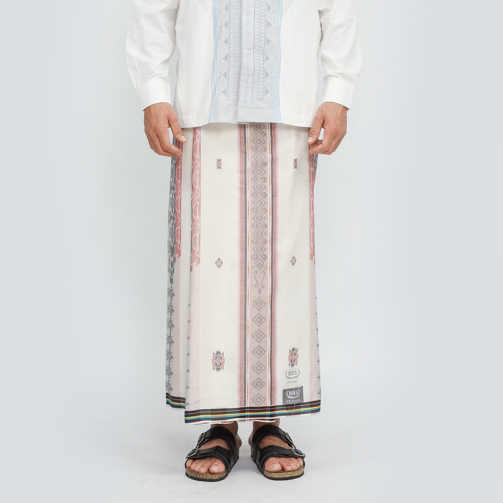 Sarung BHS Classic Silver Motif JGB Putih Merah / BHS CLASSIC JACQUARD GUNUNG
