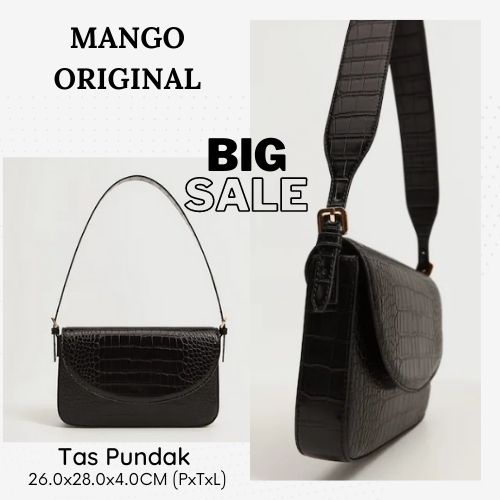 MANGO - Tas Pundak ORIGINAL Wanita (Croc Effect Flap Bag)