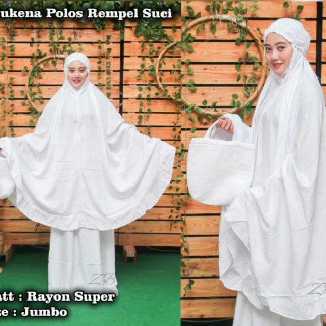 Mukena dewasa putih polos jumbo katun rayon bali adem