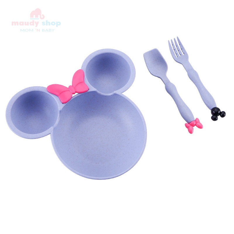 Set Piring Makan Bayi / Anak Karakter Mickey Minnie Mouse Piring Kartun Mickey Set Mangkok wheat