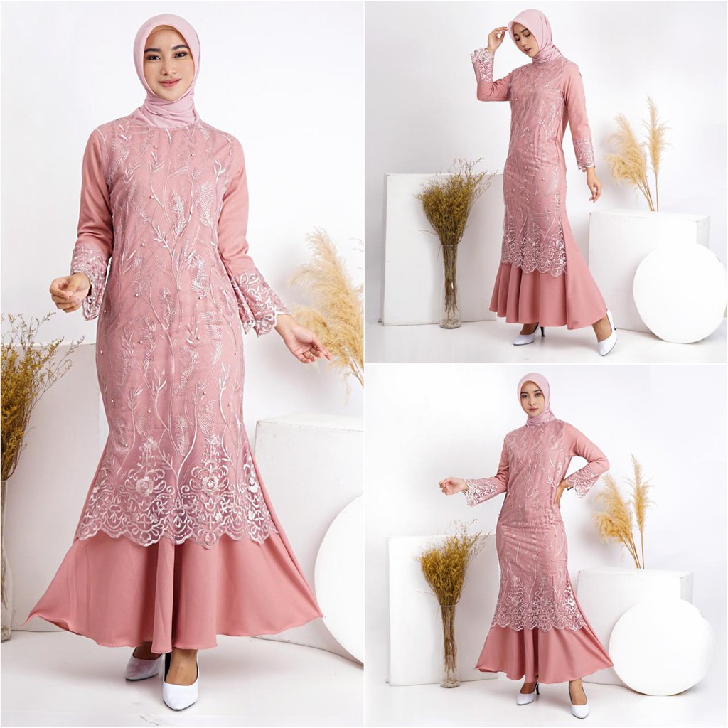 (Jamin RealPict) Maxi Elsa Brukat Tulle Bordir Gamis Pesta Lebaran Mewah 8 Warna Brokat Moscrepee