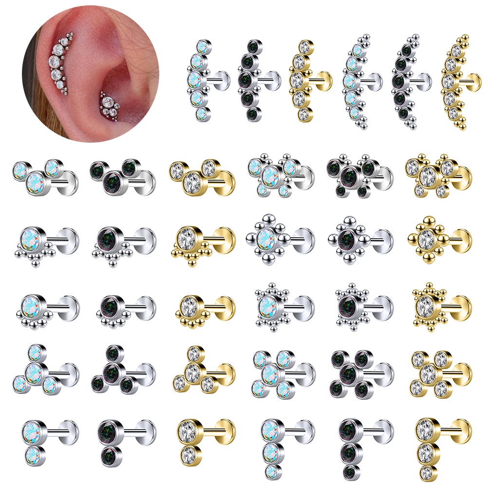 1 PC Anting Stud Kristal Berlian Imitasi Bahan Stainless Steel Untuk Tindik Bibir Tulang Rawan Telinga