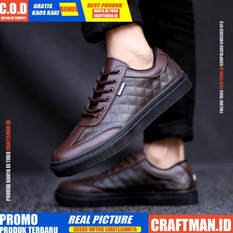 CRAFTS PEDRO Sepatu Sneaker Pria Sepatu Pria Casual Sneakers Cowo/Cowok Kulit Pu Sepatu Casual Keren Semi Formal Kerja Kuliah Kondangan