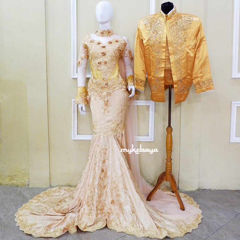 SEPASANG KEBAYA PENGANTIN DUYUNG JAGUAR BUSANA PERNIKAHAN MODERN TERBARU  CANTIK