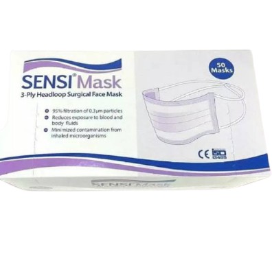 Masker Surgical Sensi 3 ply 1 box Earloop &amp; Headloop (Hijab) - Face mask medis