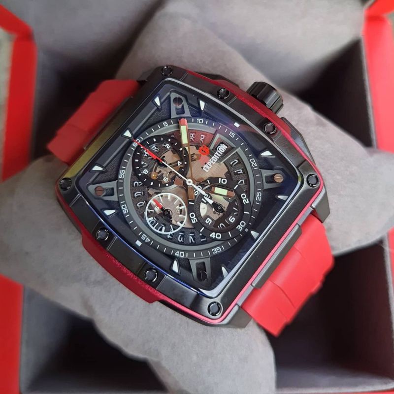 Jam Tangan Expedition E 6815 Pria / E6815 MC Rubber Red Black Original