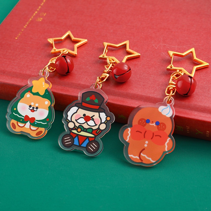 Christmas Snowman Rabbit Duck Elk Bell Keychain / Cartoon Cute Acrylic Keychain Decorative Pendant For Car Keyring, Bags / Xmas Decoration Accessories