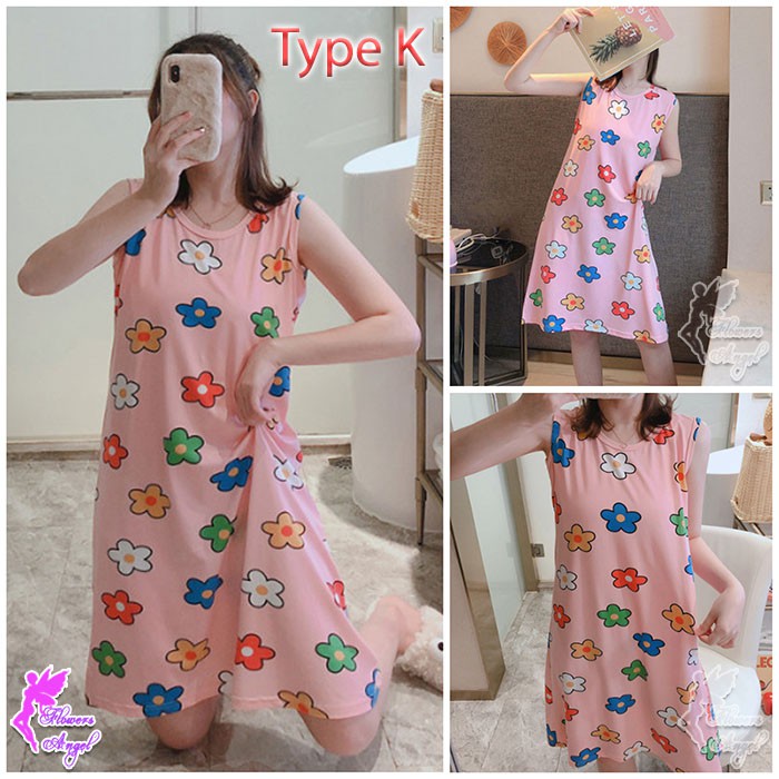 Daster Kaos Murah Tanpa Lengan Wanita Sexy Sleepwear-K