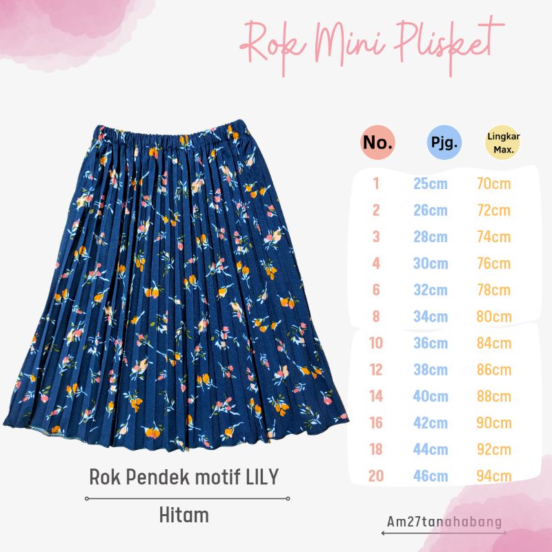 Rok Plisket Mini Anak Cewek MOTIF LILY 1-12 tahun Pleated Mini Skirt