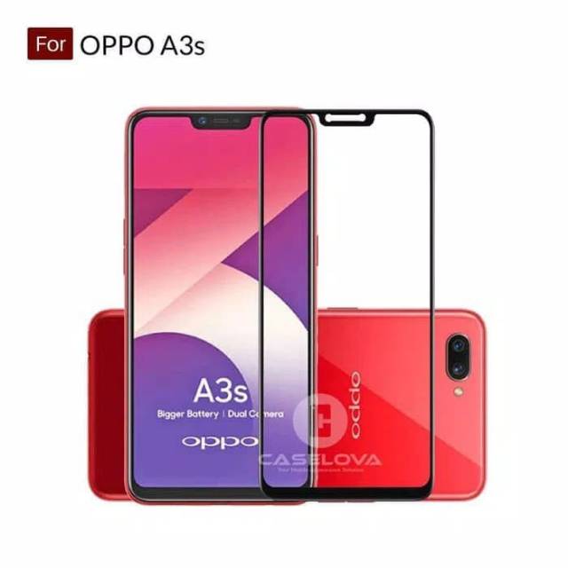 Tempered glass oppo A3s full layar