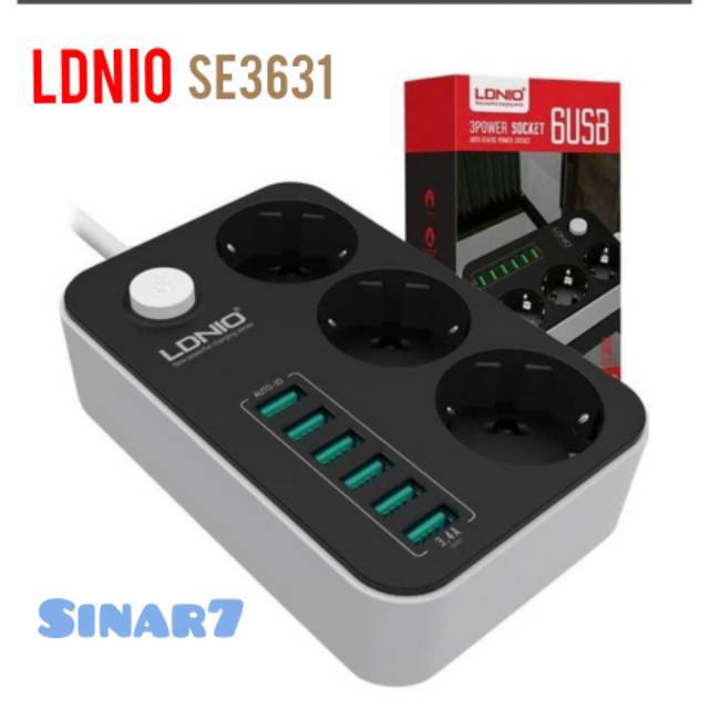 LDNIO SC3631 stop kontak 3 power socket dan 6 USB charging anti static high quality