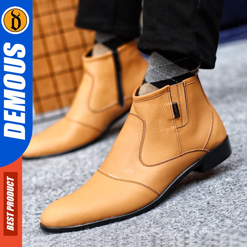 Sepatu Pantofel Pria Sepatu Formal Pria Kulit Asli Zipper Sepatu Pantopel Hitam Kerja Kantor DEMOUS FOX