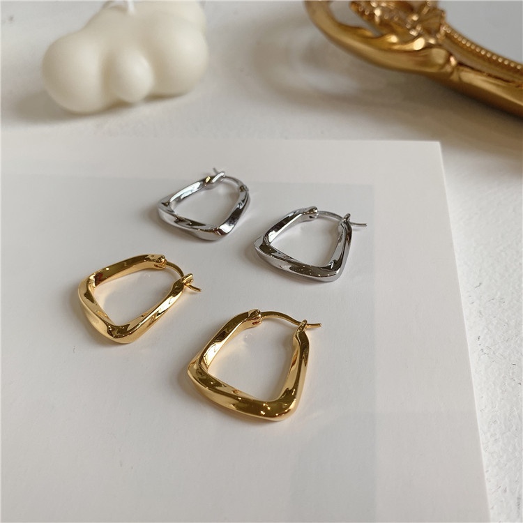 Anting Bentuk Geometris Irregular Bahan S925 Silver Gaya Korea