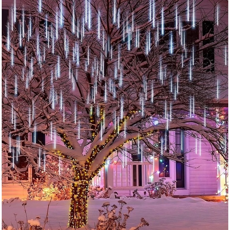 30cm 8 Pcs Outdoor Waterproof Meteor Shower 8 Tubes LED String Lights For Street Decoration / Christmas Wedding Party Light Decoration / Decorative Night Light For New Year, Party, Wedding, Patio Yard Trees