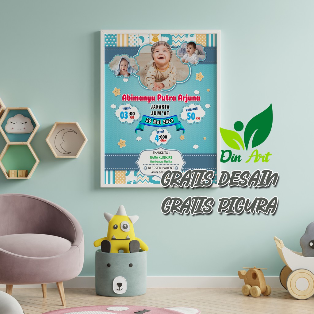 [GRATIS PIGURA]CETAK POSTER NAMA BAYI/FOTO BAYI Home decor  - biodata bayi - babybio - uk.10RS